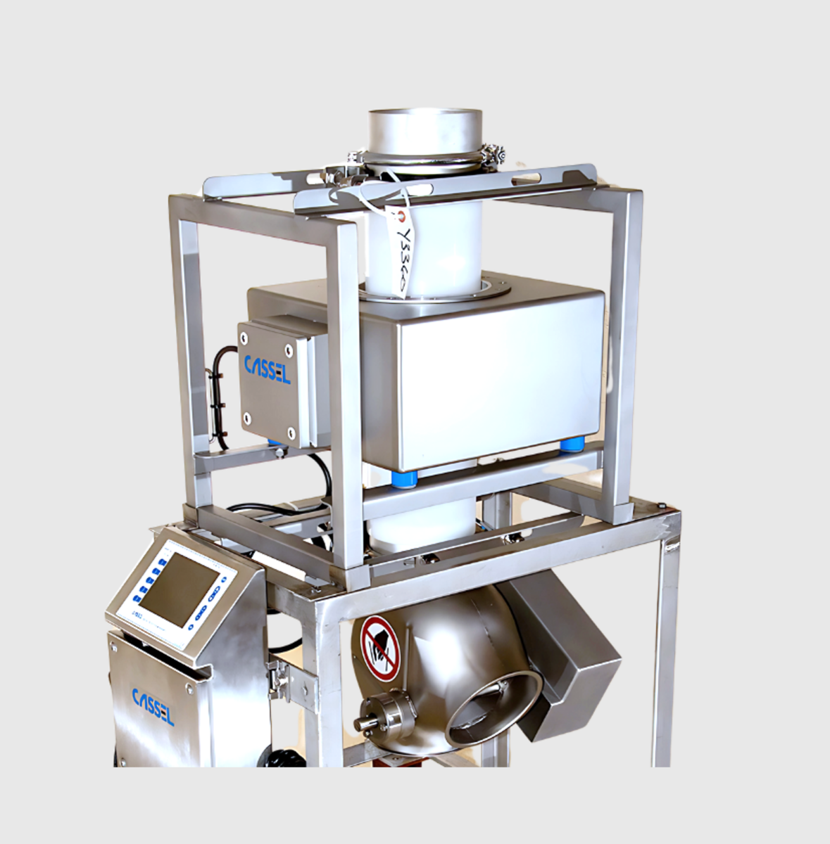 GF upclose cutout app MPI Gravity Feed Metal Detector is Installed in Vertical Pipe