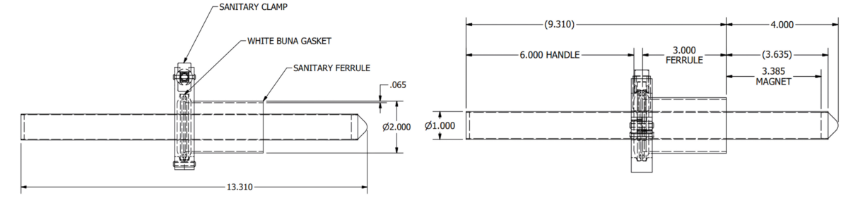 MPI's Inline Magnetic Tube Specification Drawing